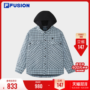 FILA FUSION斐乐潮牌格子长袖衬衫26冬新款男子可拆卸帽格子外套