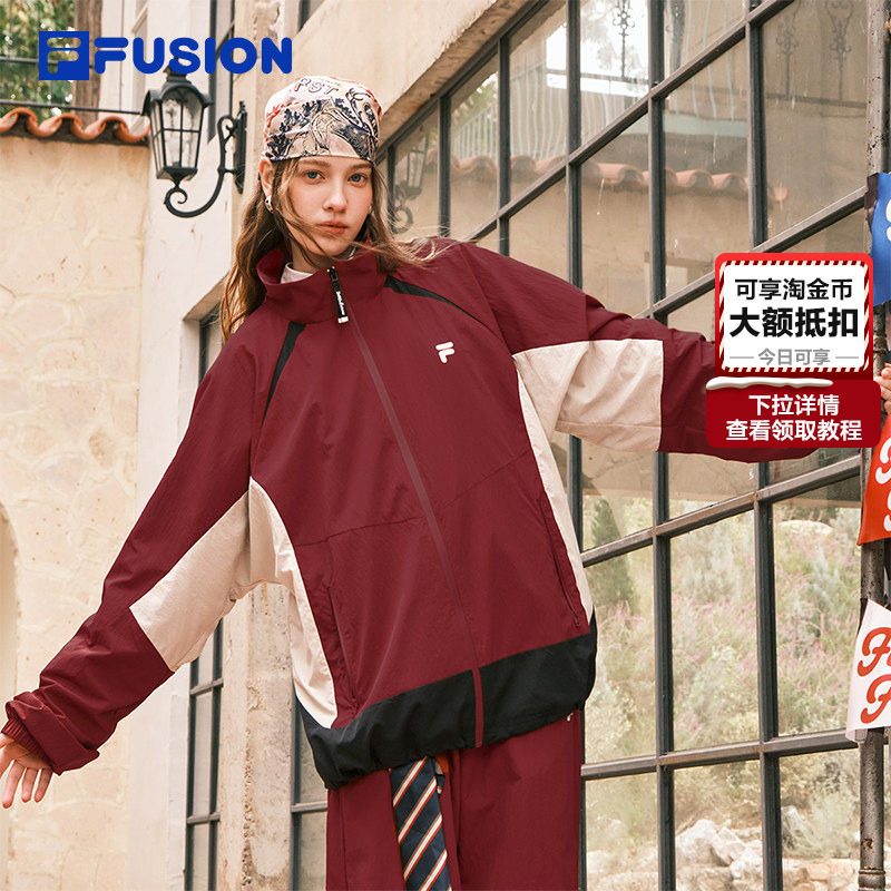 FILA FUSION斐乐潮牌女梭织外套26春红色美式复古拼色防风上衣男,运动服/休闲服装,运动茄克/外套,淘宝优惠券,粉丝福利购,淘宝优惠卷