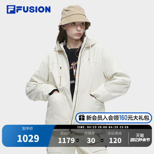 FILA 休闲宽松工装 时尚 FUSION斐乐潮牌棉服女2024春新款 连帽外套