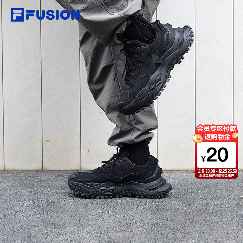 FILA FUSION斐乐硬糖男鞋老爹鞋夏黑武士厚底增高黑色休闲