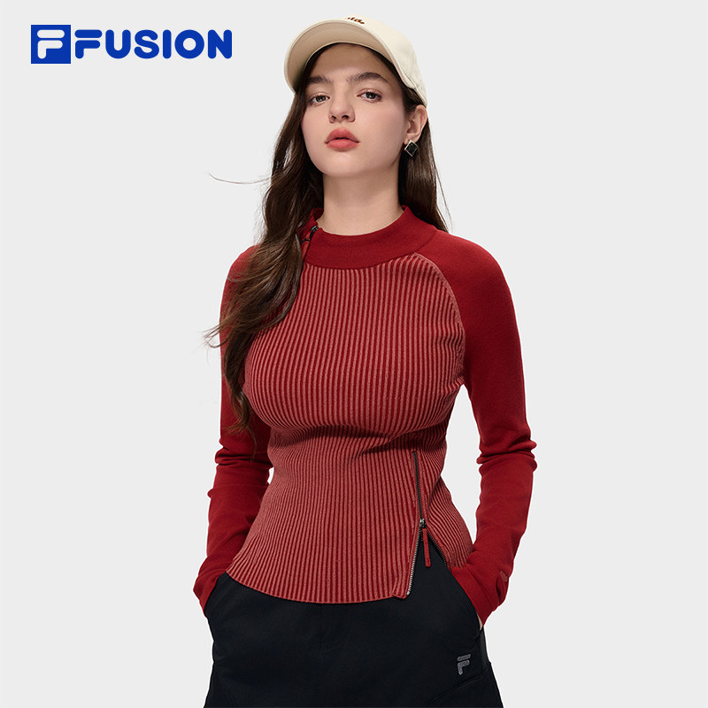 FILA FUSION斐乐潮牌编织衫女2026春季新款休闲修身保