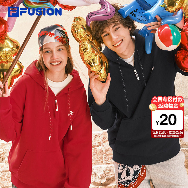 FILA FUSION斐乐潮牌情侣款连帽卫衣2026春新款纯棉宽