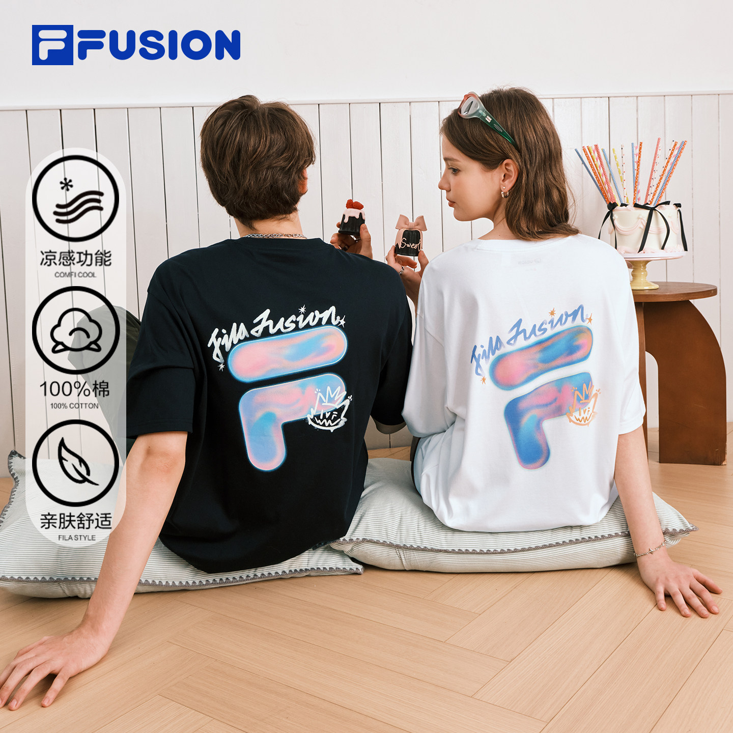 FILA FUSION斐乐潮牌情侣短袖女2026夏季新款休闲百搭