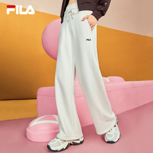 斐乐针织加绒长裤 运动休闲裤 女2024秋季 直筒高腰阔腿裤 新款 FILA