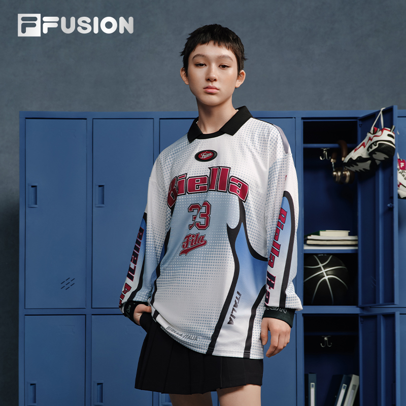 FILA FUSION斐乐潮牌情侣款针织长袖衫2025秋季新款假两件POLO衫
