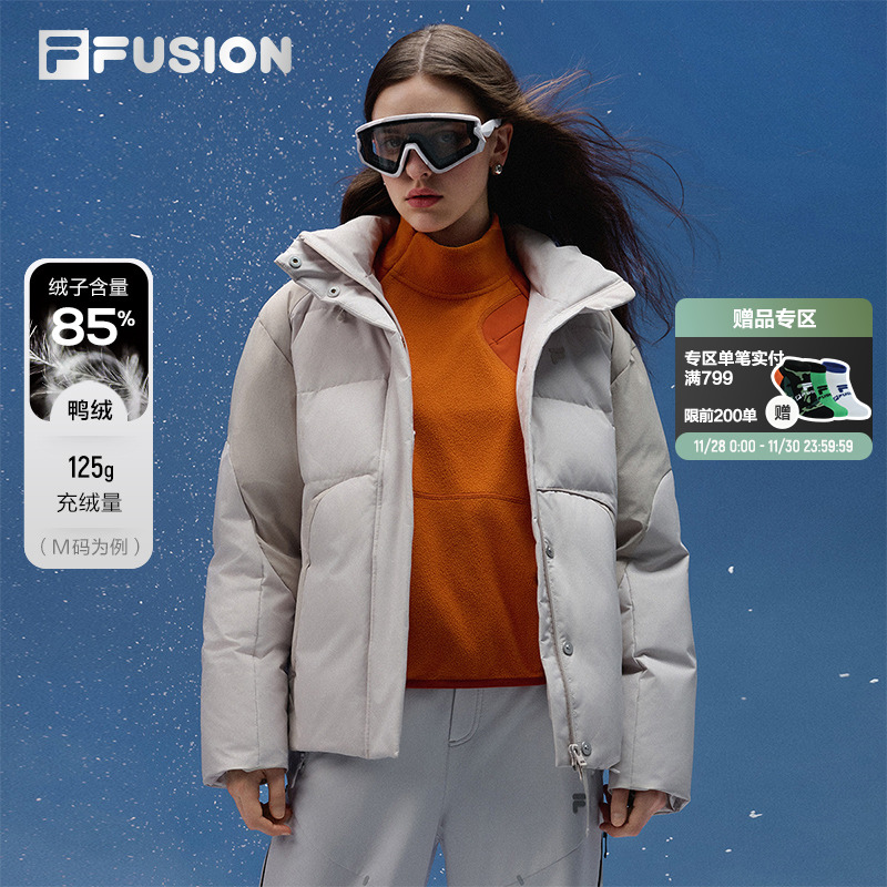 FILA FUSION斐乐潮牌羽绒服女2025冬季新款休闲宽松保暖连帽外套