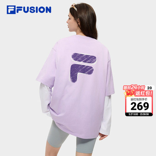 章昊同款FILA FUSION斐乐潮牌情侣上衣夏季新款宽松凉感短袖T恤女