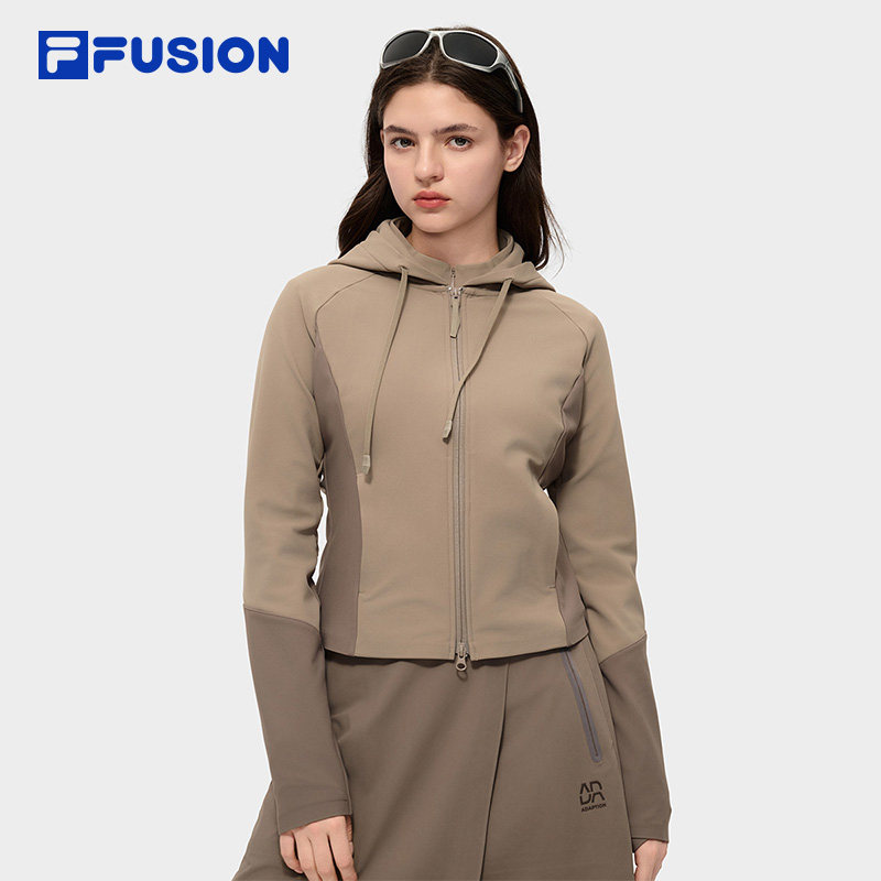 FILA FUSION斐乐针织连帽外套女2026春新款运动修身拼色短款上衣,运动服/休闲服装,运动茄克/外套,淘宝优惠券,粉丝福利购,淘宝优惠卷
