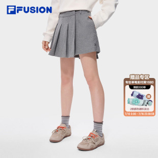 FILA FUSION斐乐半身裙女2026秋季新款二合一裙裤毛呢百褶裙短裙