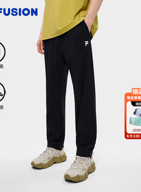 FILA FUSION斐乐速干裤男裤长裤夏季黑色运动裤直筒透气跑步裤子