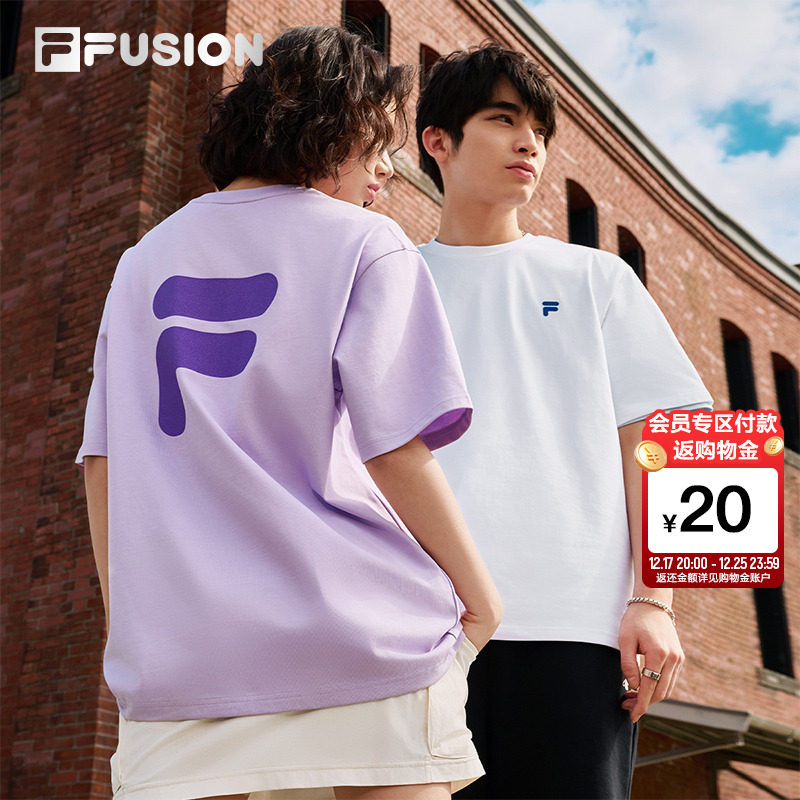 FILA FUSION斐乐潮牌情侣短袖T恤2025夏宽松运动凉感防晒上衣男女