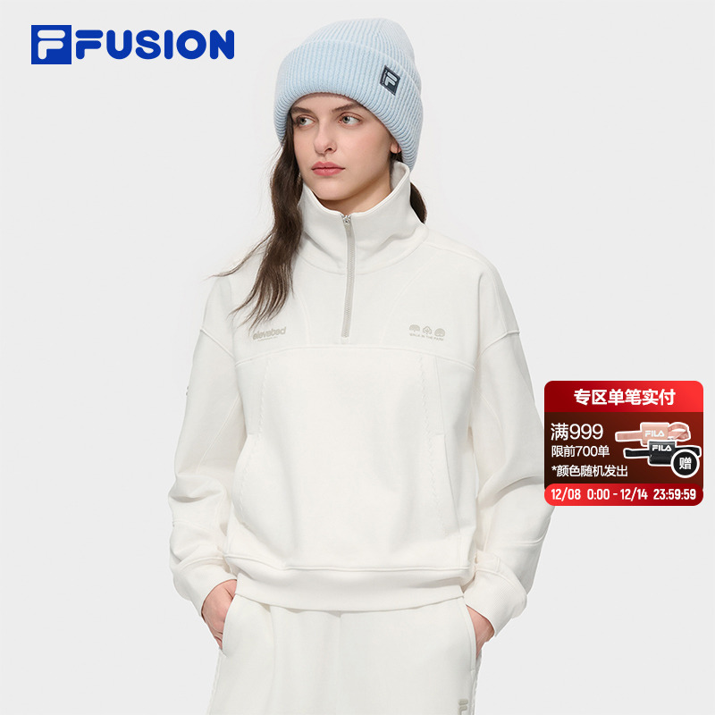 FILA FUSION斐乐潮牌女子套头卫衣2025冬季新款休闲针织长袖上衣