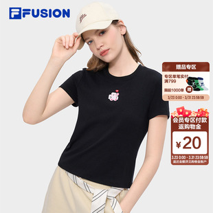 FUSION斐乐短袖 休闲圆领半袖 T恤女2026夏季 小熊修身 上衣 新款 FILA