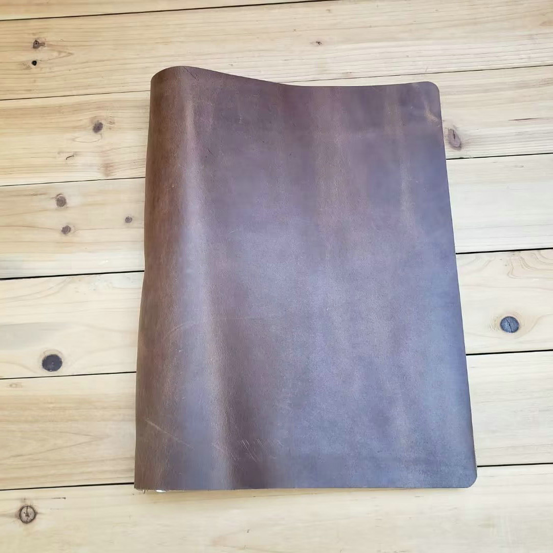 棕色疯马皮头层牛皮笔记本a4 30孔真皮活页记事本皮手账本