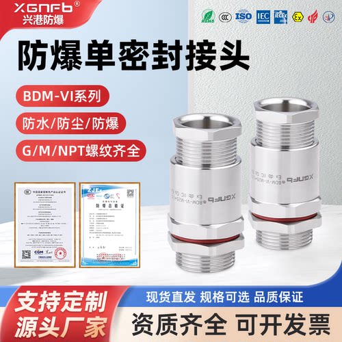 304不锈钢防爆格兰头DN20防爆电缆密封接头金属BDM-VI接管式接头