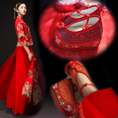 彩鞋 秀禾婚鞋 龙凤褂 红千层底高跟孕妇内增高鞋 绣花鞋 女中式 新娘鞋