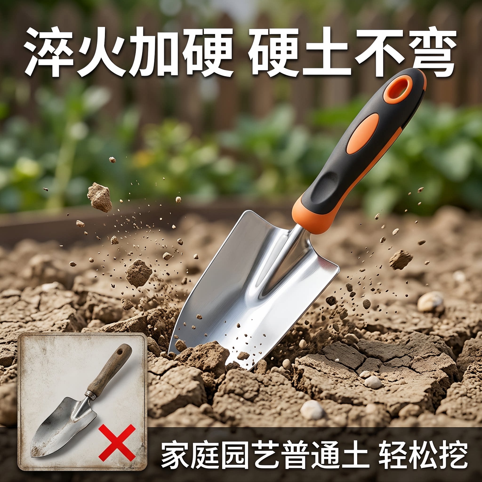 不锈钢铲加厚园艺种花铲子挖土赶海神器合金铲种植工具沙滩三件套
