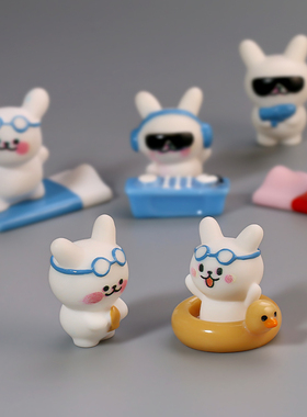 卡通沙滩派对小狗六剑客装饰摆件