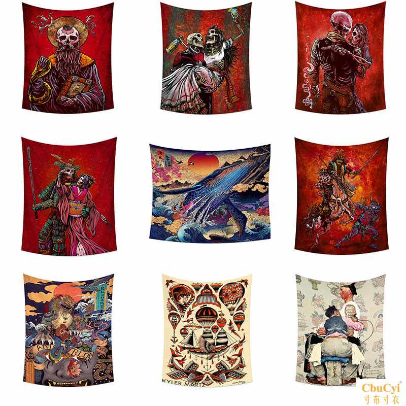 日本和式浮世绘蓝鲸海浪骷髅刺青挂布酒吧墙面装饰画日式家居挂毯|ruв категории домашний ткань, гобелен/гобелен - от Buy2taobao.com для оказания профессиональной услуги покупки агента Taobao