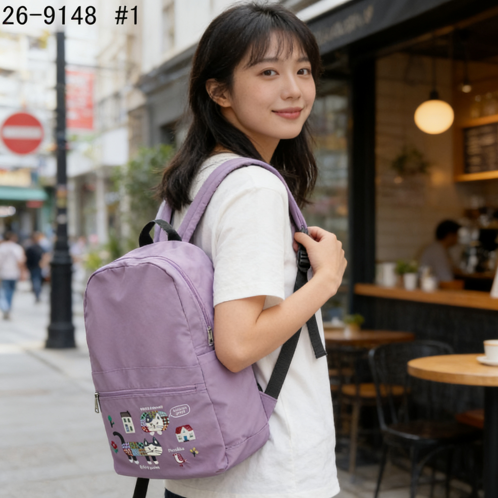 日本Kusuguru正品重工刺绣猫咪法斗双肩包尼龙防泼水折叠旅行509