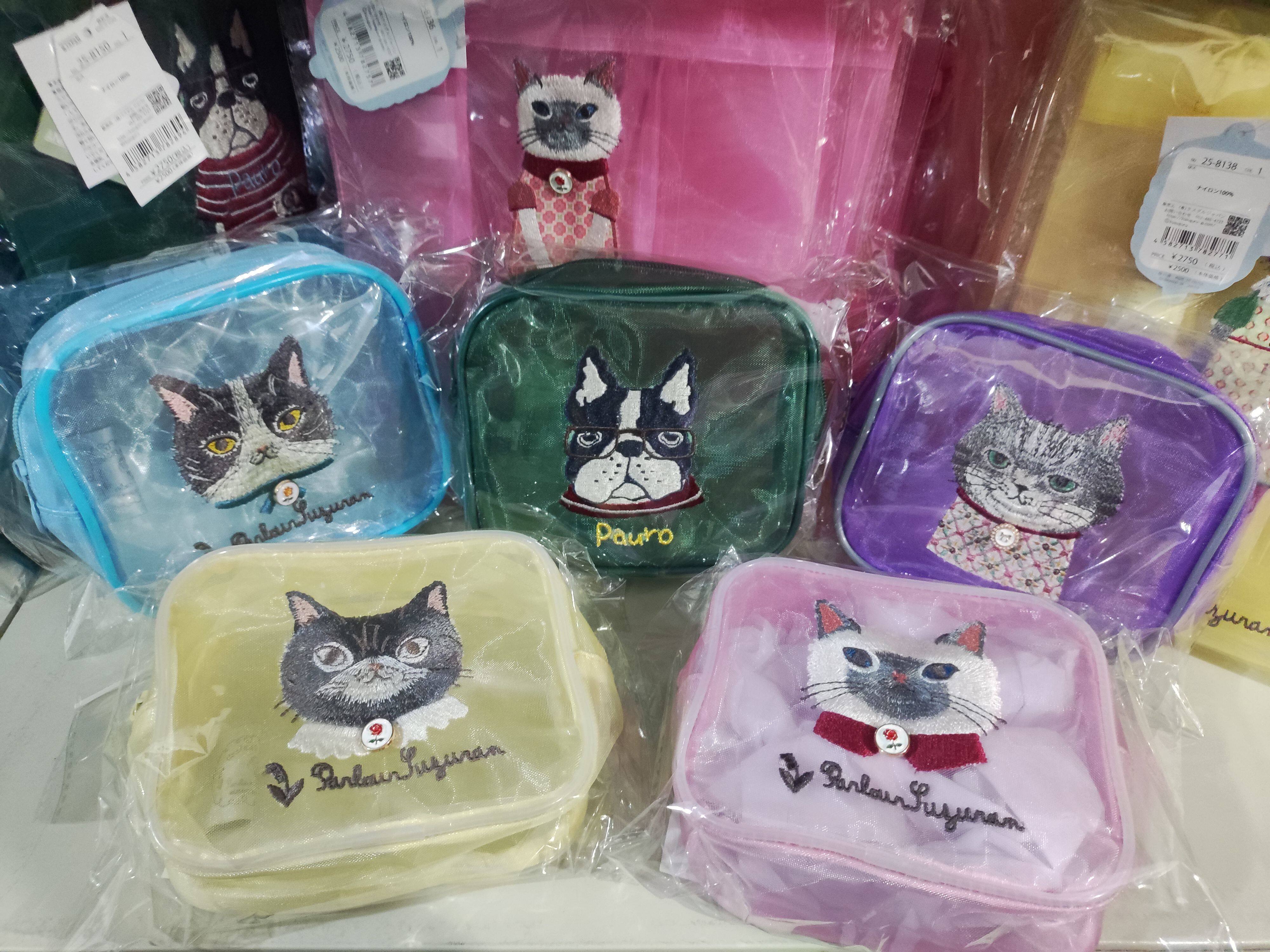 日本刺绣猫咪糖果色透明零钱包手拿收纳包化妆卡通304