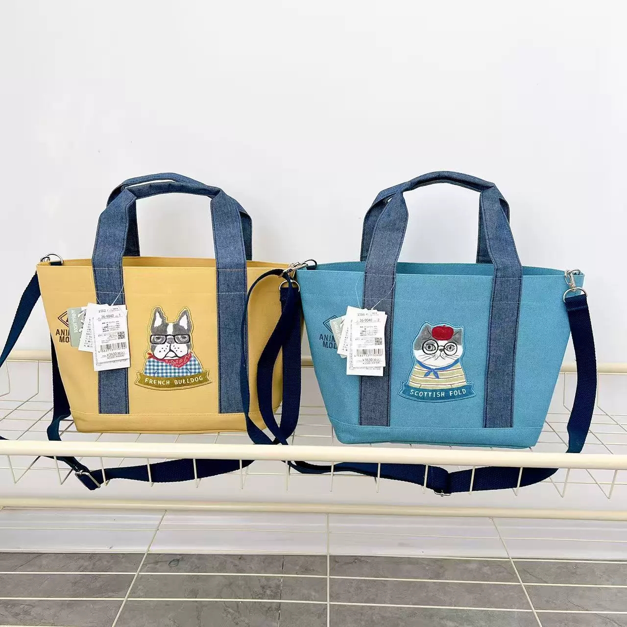 日本Kusuguru正品刺绣猫咪法斗斜挎包单肩包手提手拎包内覆膜502