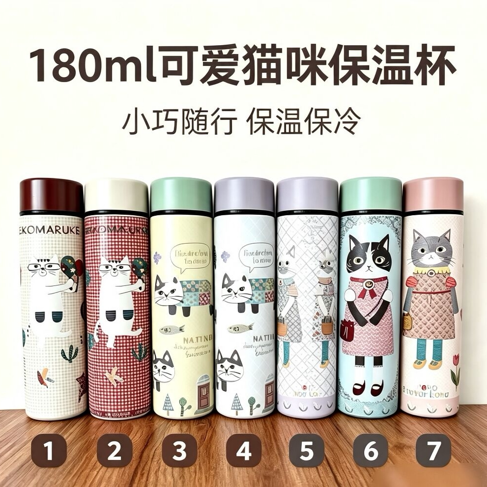 日本Kusuguru正品猫咪蜜豆保温杯180ml保温保冷316不锈钢便携632