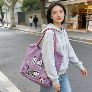 日本Kusuguru正品重工刺绣猫单肩包手提包手拎包防尘防泼水包包