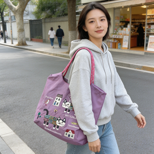 日本Kusuguru正品重工刺绣猫单肩包手提包手拎包防尘防泼水包包