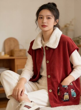 日本原单 kusuguru新款刺绣猫咪家居服外套斗篷披肩214
