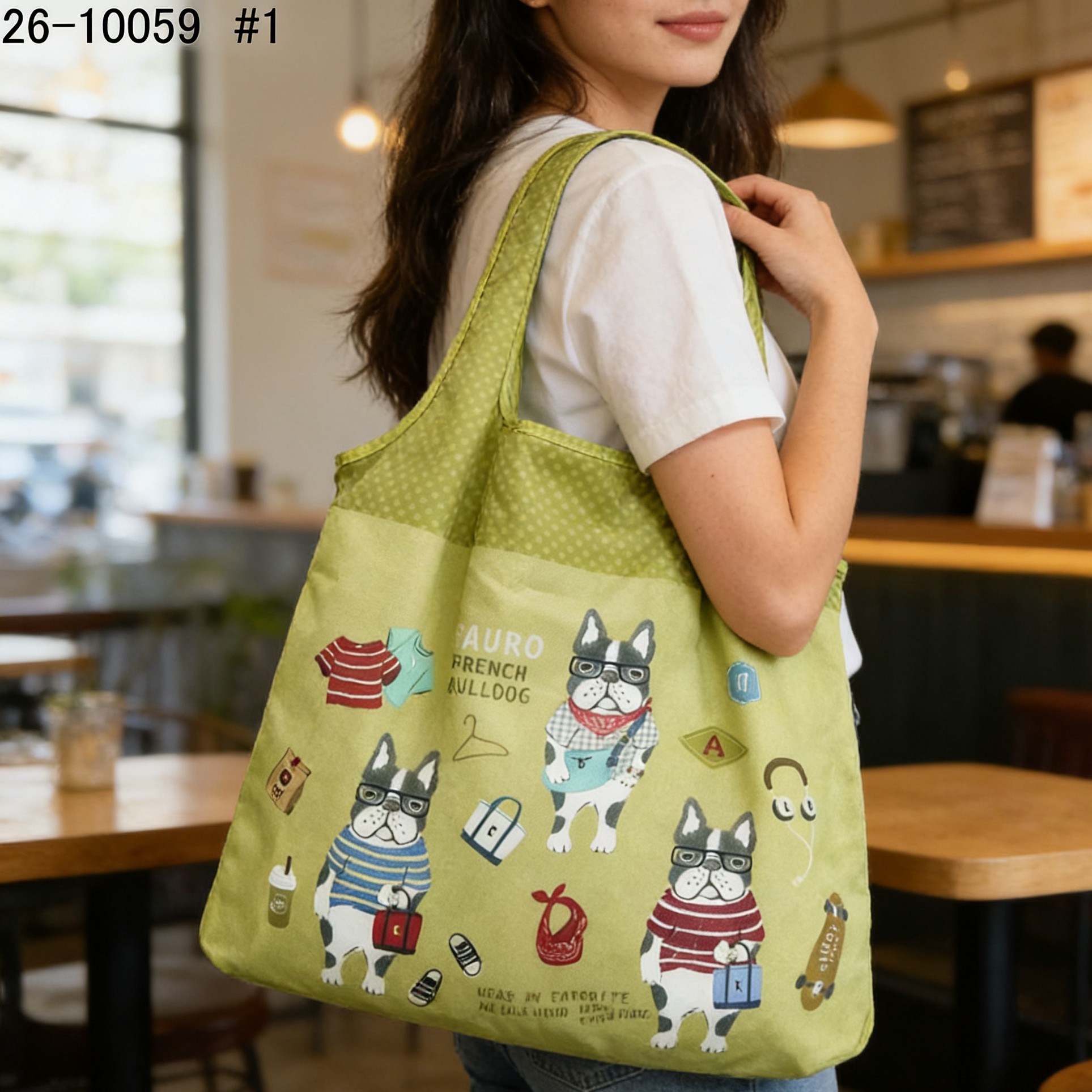 日本Kusuguru正品数码猫咪法斗购物袋折叠手拎袋超市购物便携506