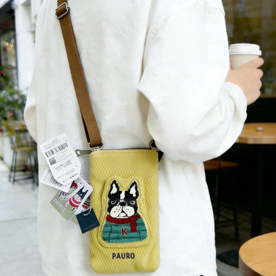 日本Kusuguru正品刺绣法斗猫咪手机包斜挎包单肩包耳机数据线417