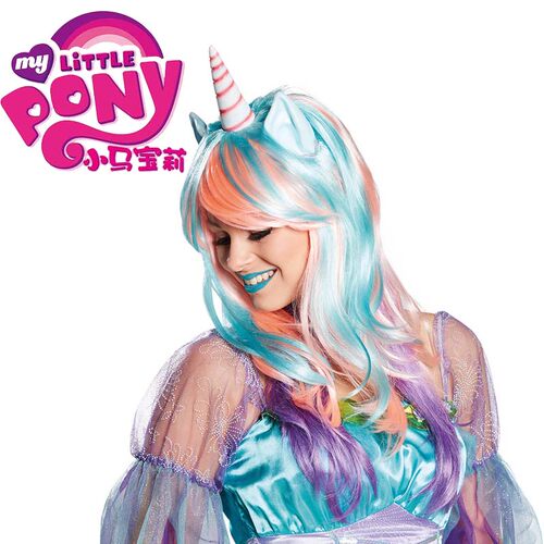 新款独角兽小马宝莉cos假发万圣节My Little Pony天马cos假发表演