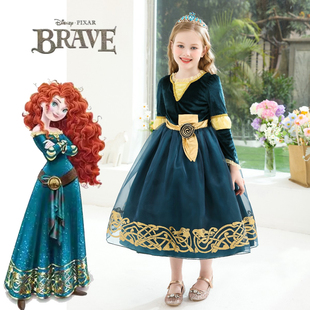 新款儿童勇敢传说梅琳达公主裙万圣节迪士尼梅莉达merida活动表演