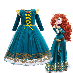 新款儿童勇敢传说梅莉达公主裙迪士尼万圣节Merida cospaly表演服