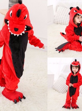 新款儿童侏罗记红恐龙扮演服万圣节火龙cos学校亲子活动表演走秀