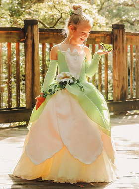 新款蒂安娜公主裙迪士尼万圣节青蛙王子tiana cosplay女童礼服裙