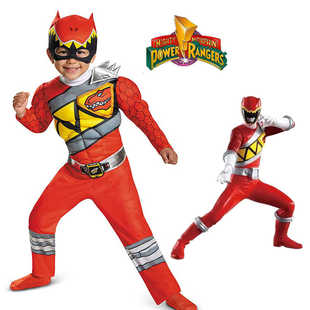 新款儿童恐龙战队强龙红扮演服万圣节超级英雄角色扮演游戏派对服