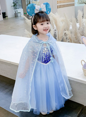新款儿童艾莎公主裙子万圣节Esla cos服学校活动表演服洋气爱莎裙