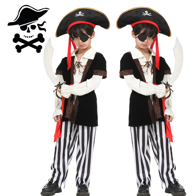 新儿童海盗杰克船长扮演服万圣节加勒比海盗pirate;cos活动表演服