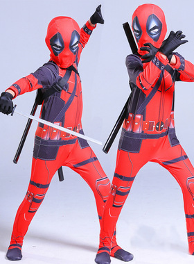 新款成人儿童死侍扮演服万圣节漫威超级英雄Deadpool亲子装表演服