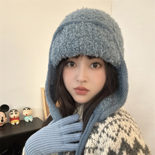 纯色简约羊羔绒护耳帽子男女秋冬加厚保暖雷锋帽学生滑雪帽飞行帽