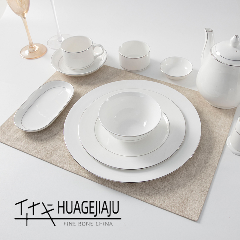 摆台定制银边餐具散件骨瓷陶瓷盘子碗碟高档私人会所星级酒店套装