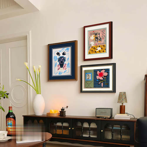 法式中古风玄关斗柜小众抽象挂画