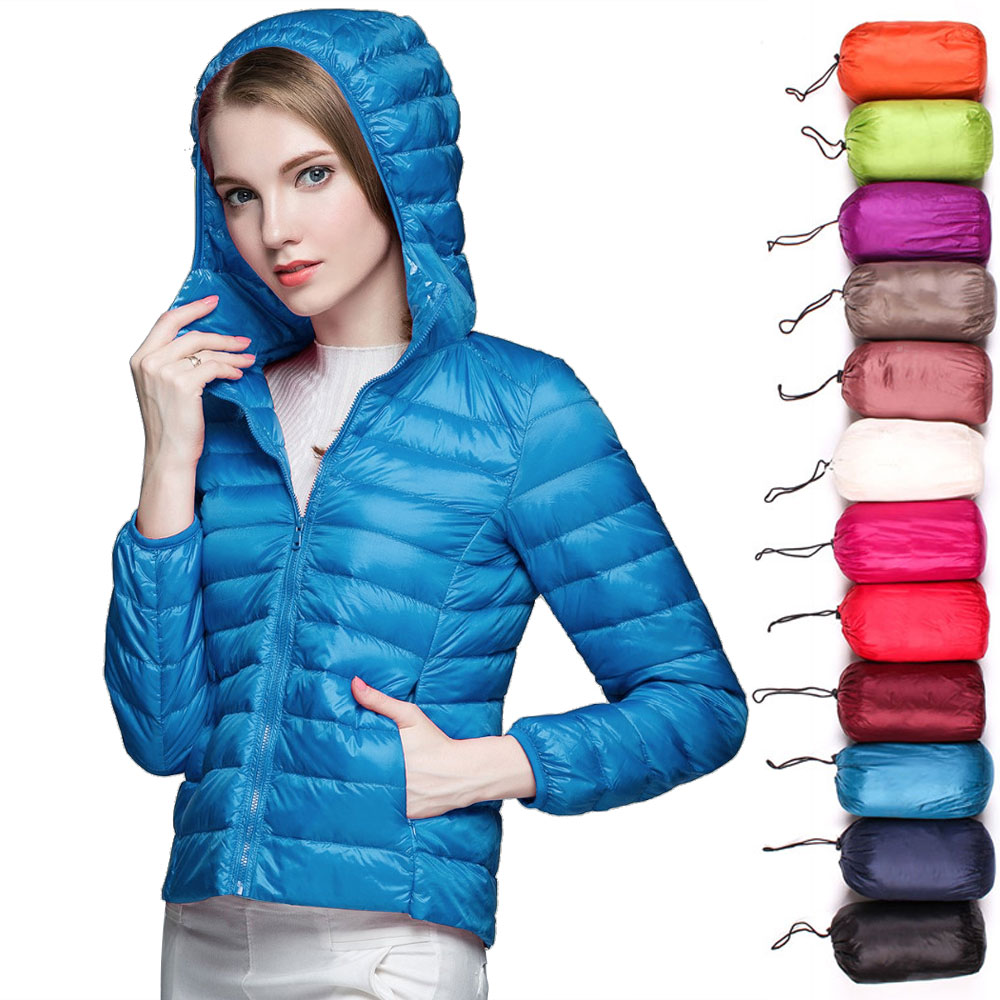 Women Thin White Duck Down Jacket Parka Lady Light Down Coat
