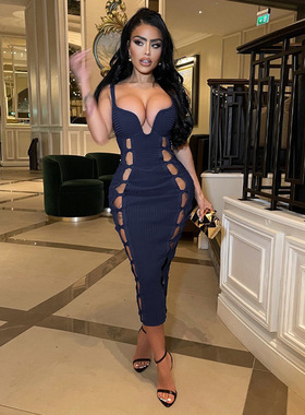 Sexy Bodycon Dresses long Evening Party Dress v neck black