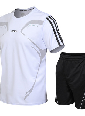 Men Running Sets Sports Tee Shirts + Shorts gym Jogging Suit