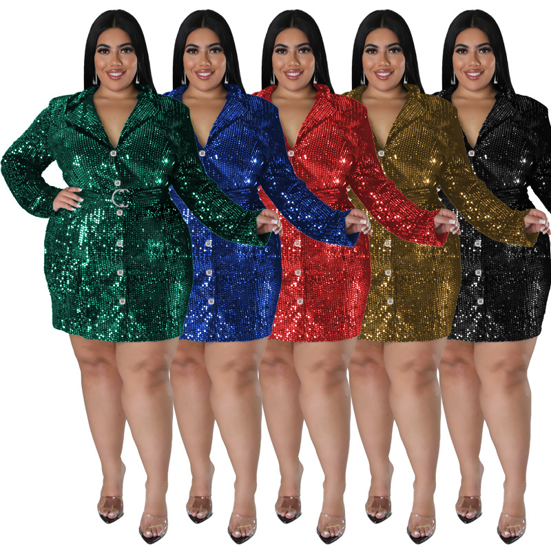 Plus size Party Dress Women Sequin Mesh Wedding Evening red