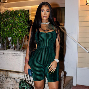 Suede shorts jumpsuit春季性感系绳半袋挂脖露背绒面短裤连体裤