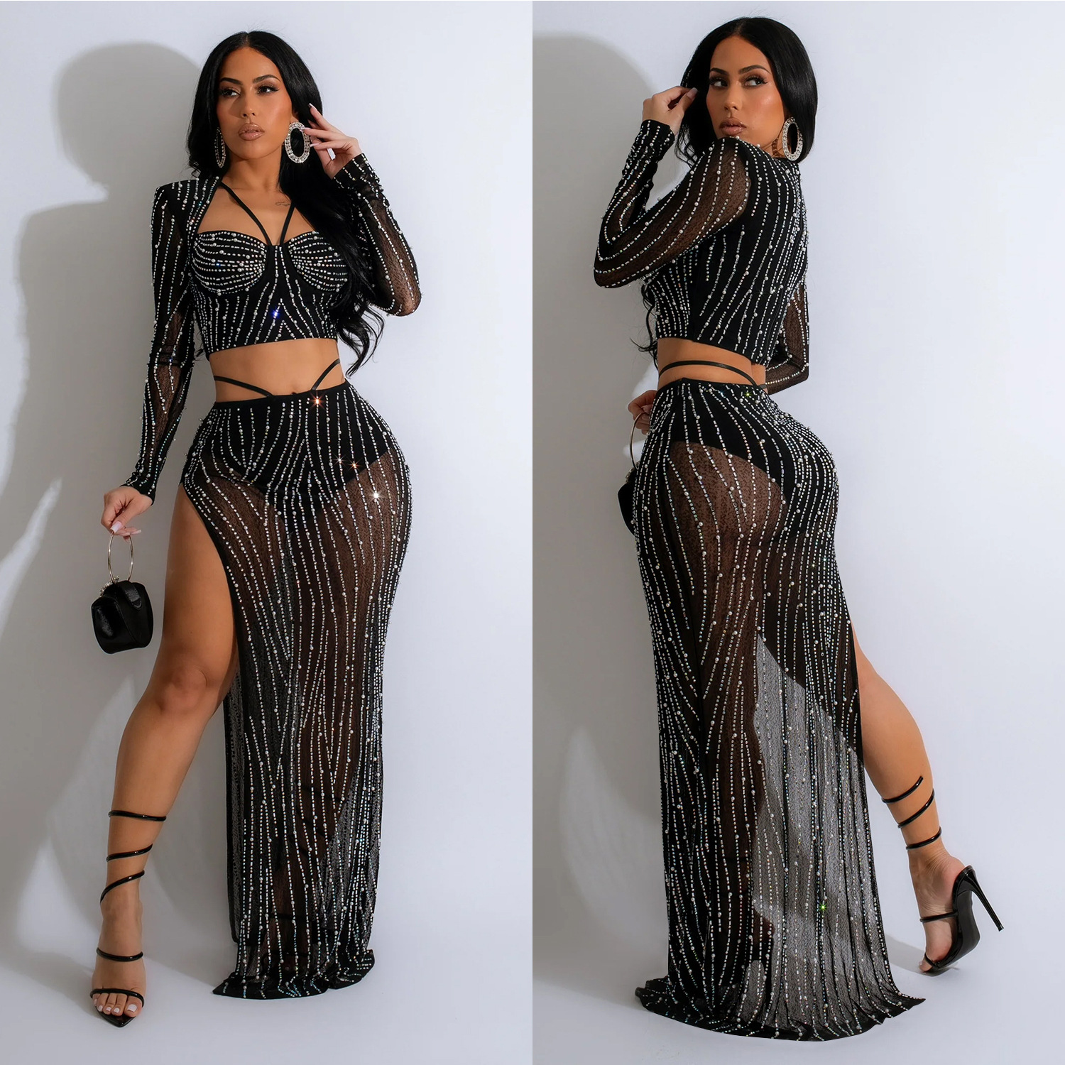 Mesh Sheer Maxi Long Dress For Women Slash Neck Dress Female